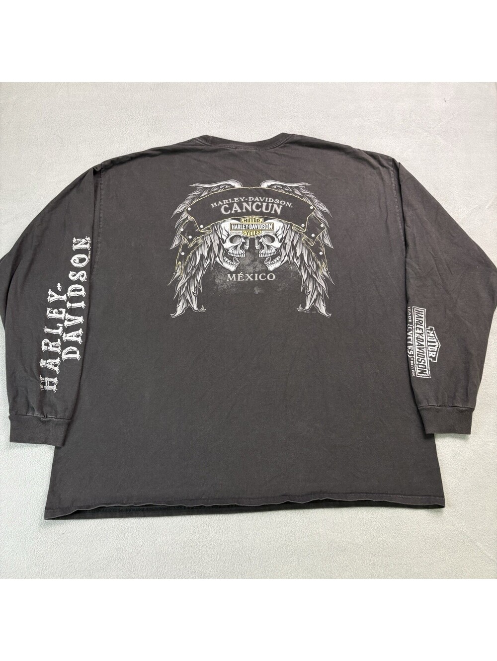 Harley Davidson Motorcycles Skeleton Skull Long Sleeve Shirt Size 3XL Black